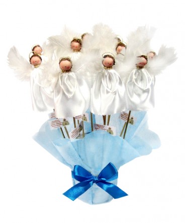 Set ángeles pluma con base recuerdo de bautizo