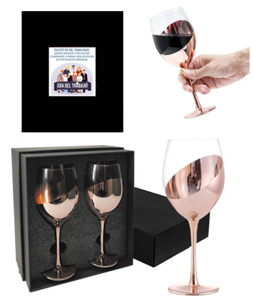 Set Copas de Vino encobrizadas regalo dia del trabajo