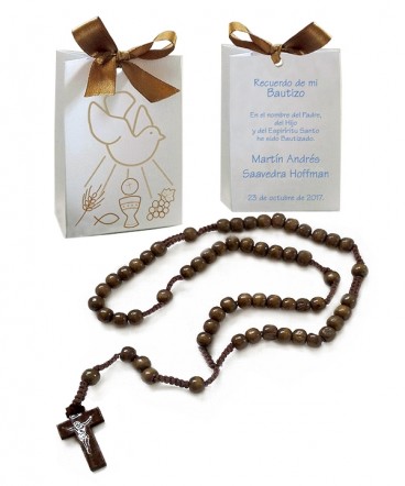 Bolso cinta rosario madera recuerdo de Bautizo