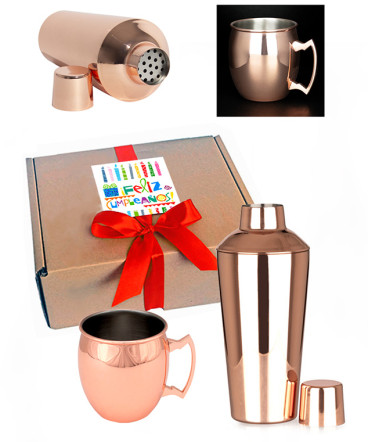 Set botella y tazón cobrizado regalo de cumpleaños