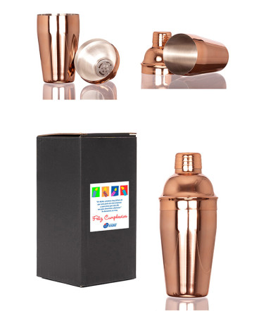 Coctelera metálica encobrizada regalo de cumpleaños