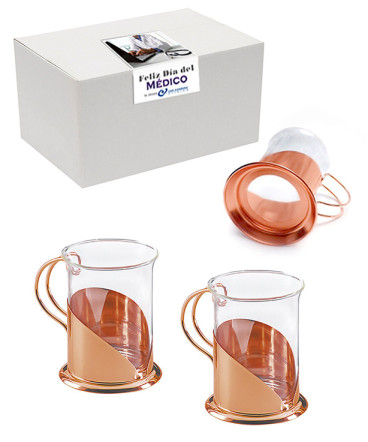 Set de 2 tazas encobrizadas regalo dia del médico