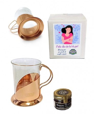 Taza cobrizada con dulce regalo dia de la mujer