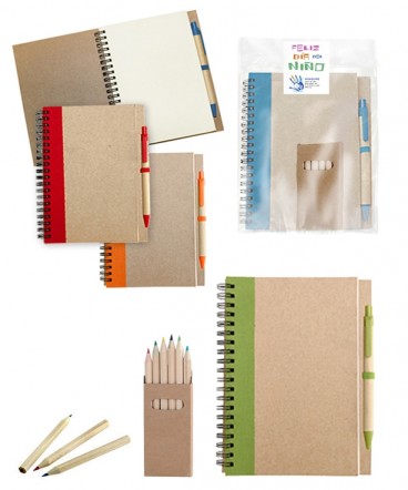Set cuaderno lápices ecológico regalo dia del niño