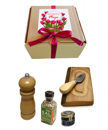 Kit tabla, jalea vino, sal molinillo regalo dia de la mujer