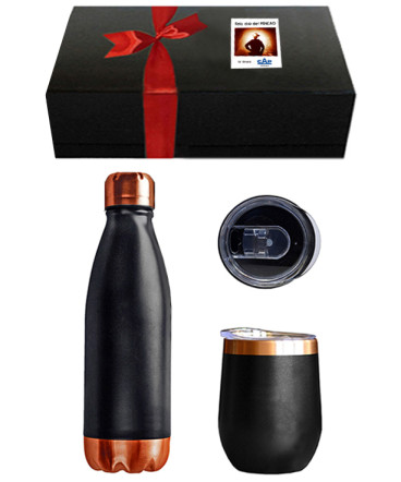 Botella y mug en caja regalo dia del minero