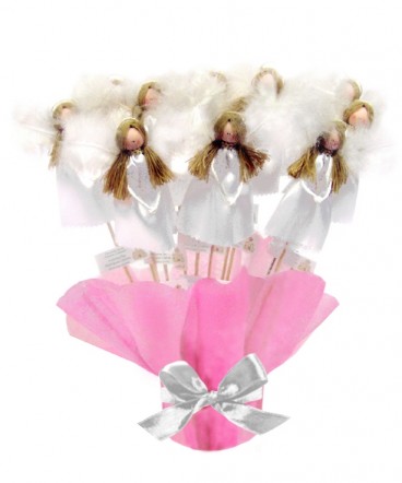 Angelitas alas pluma brochetas en base rege bautizo