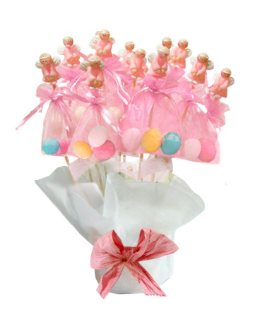 Base ángeles cerámica brochetas con huevos recuerdo de Bautizo