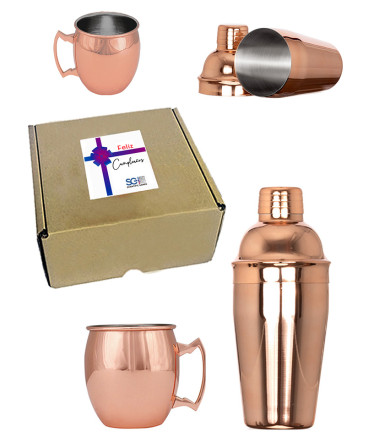 Coctelera y tazón encobrizado regalo de cumpleaños