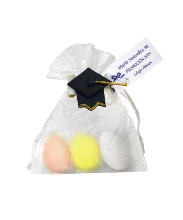 Bolsoa organza birrete ceramica recuerdo de Graduación