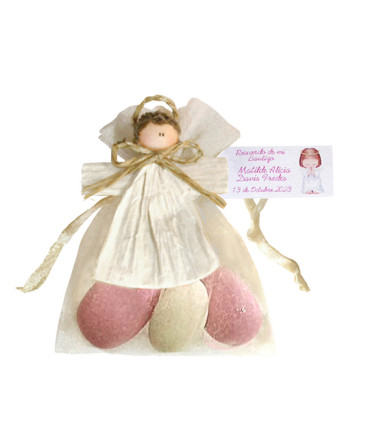 Ángel country en bolsa de organza recuerdo de bautizo